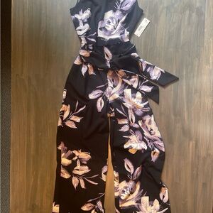 Worthington Black and Purple Floral Jumpsuit